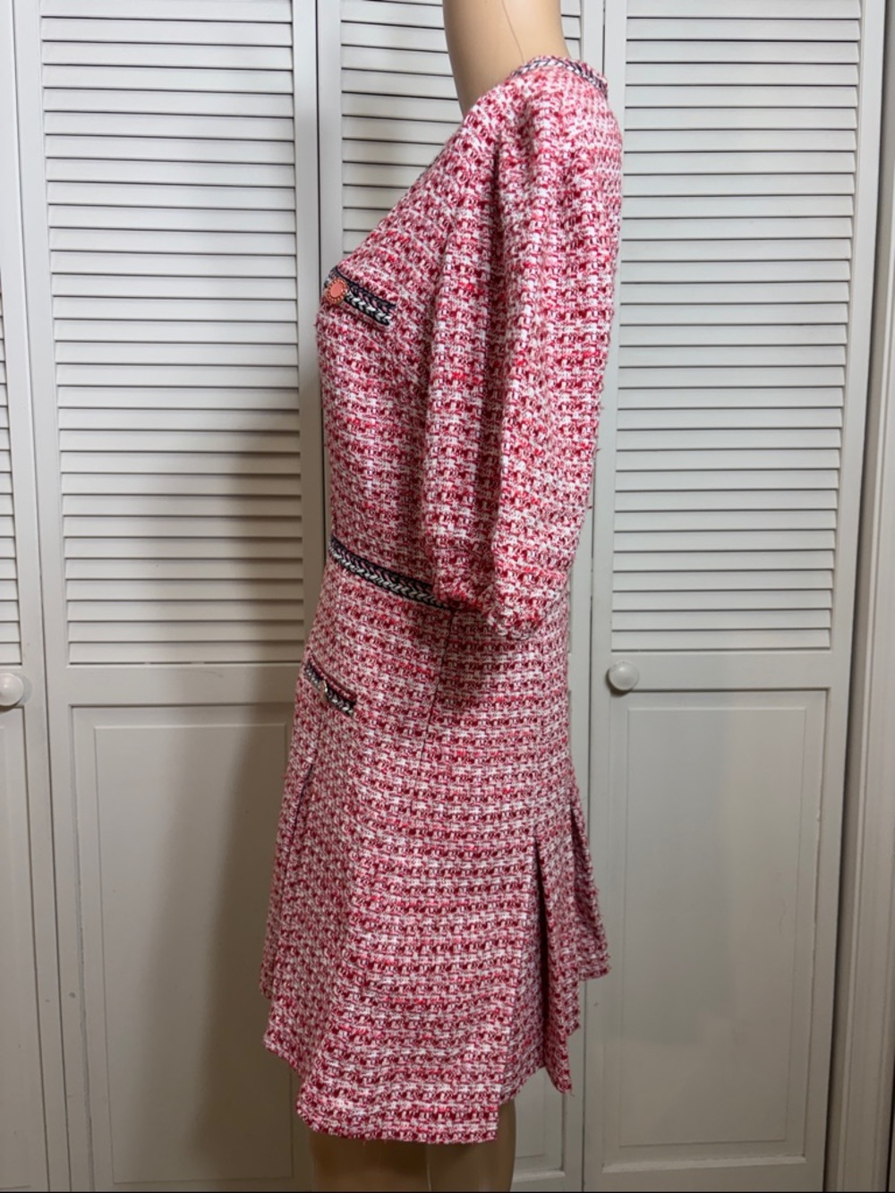 NWT Maje Renetia Tweed Puff-sleeve Minidress in Pink Large - Picture 10 of 16